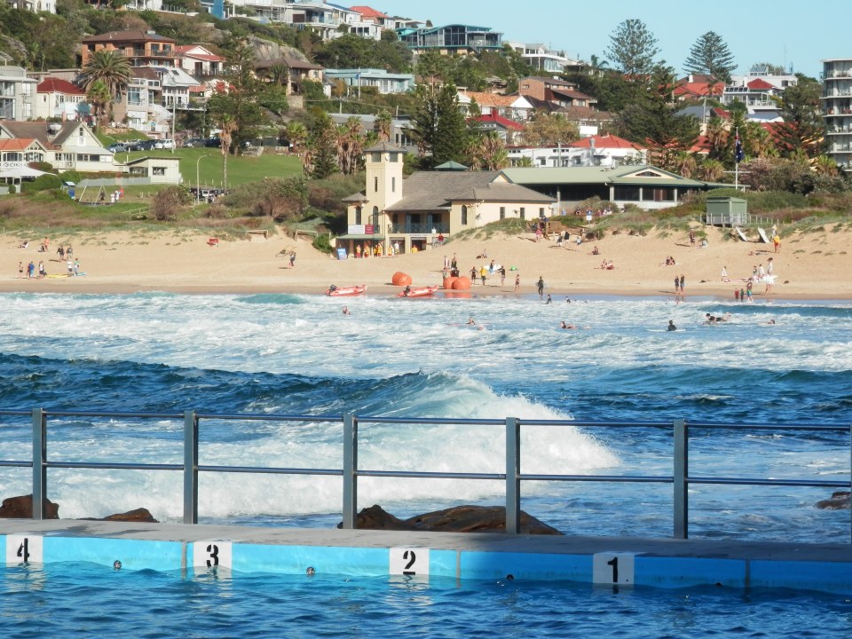 View over the pool back towards the beach