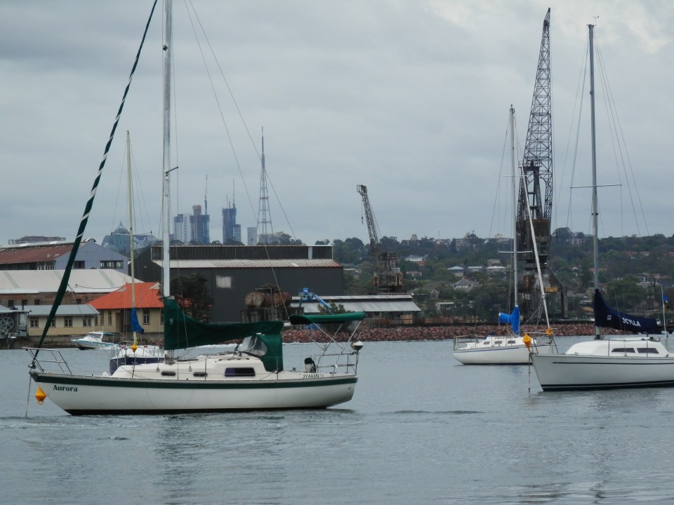 View of the island through the yachts