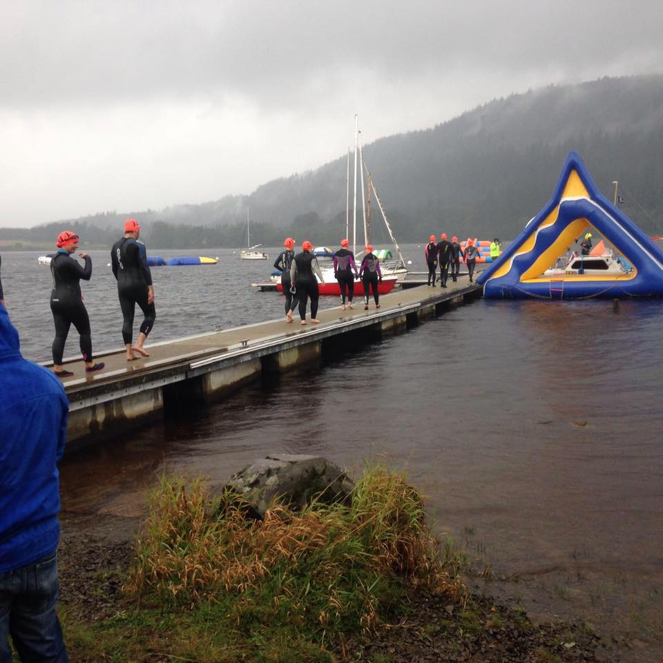 Eagerly walking the plank to start a race
