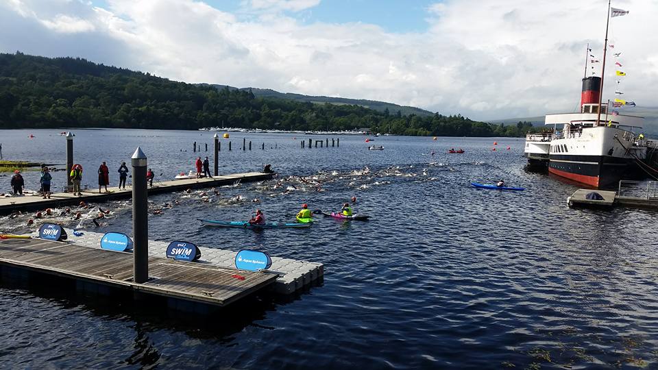 Swimmers leaving the slipway at the beginning of their race